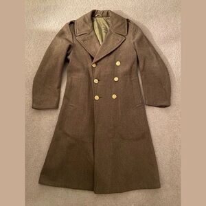 WWII US Army M1942 Wool Overcoat – Original Olive Drab Trench Coat (Size 38S)